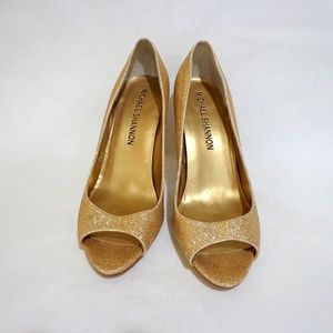 Glitter Gold Michael Shannon Peep Toe Heels